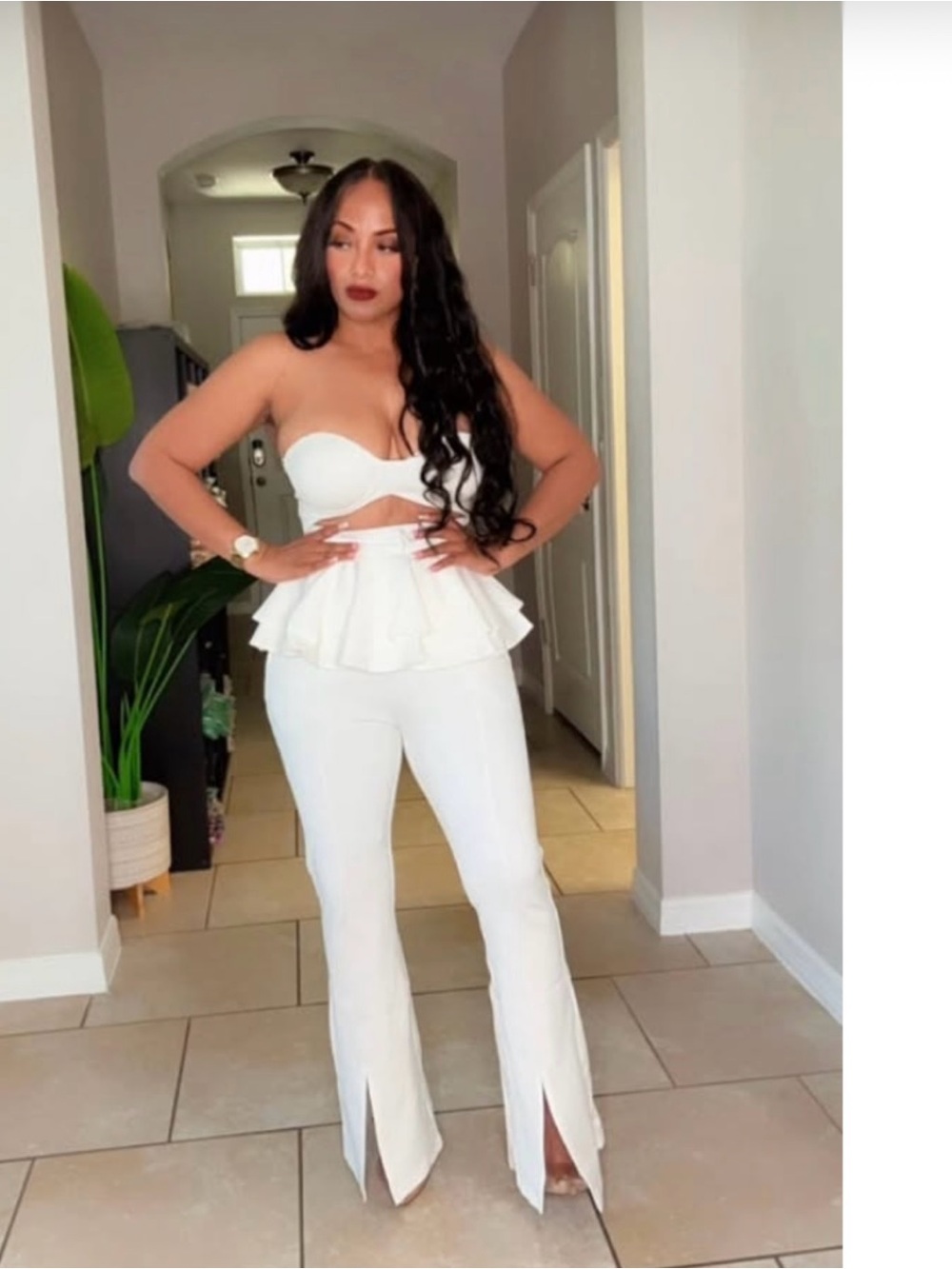Women's White Strapless Peplum Jumpsuit